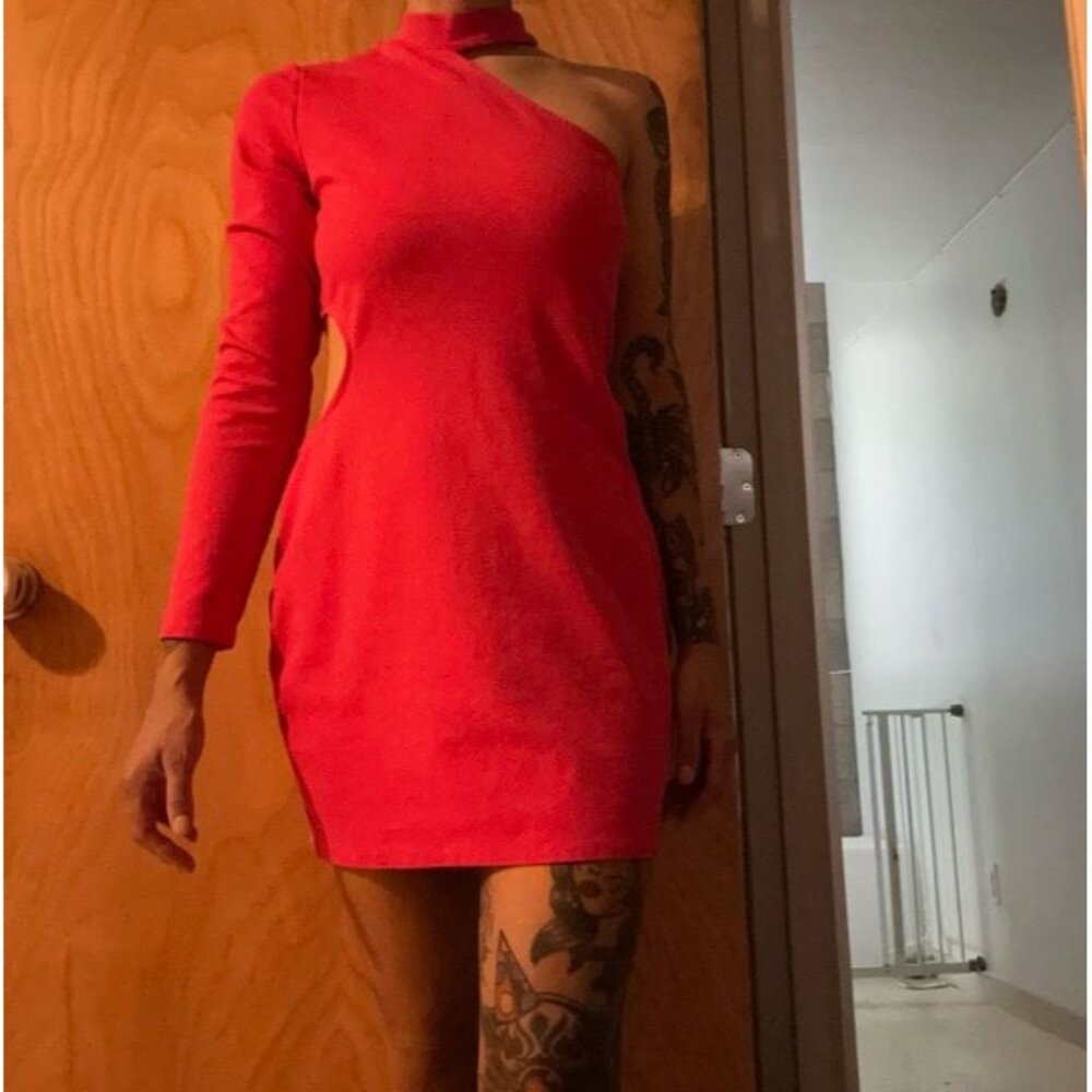 Urban Outfitters One Shoulder Bodycon Mock Neck Mini-dress Size Large